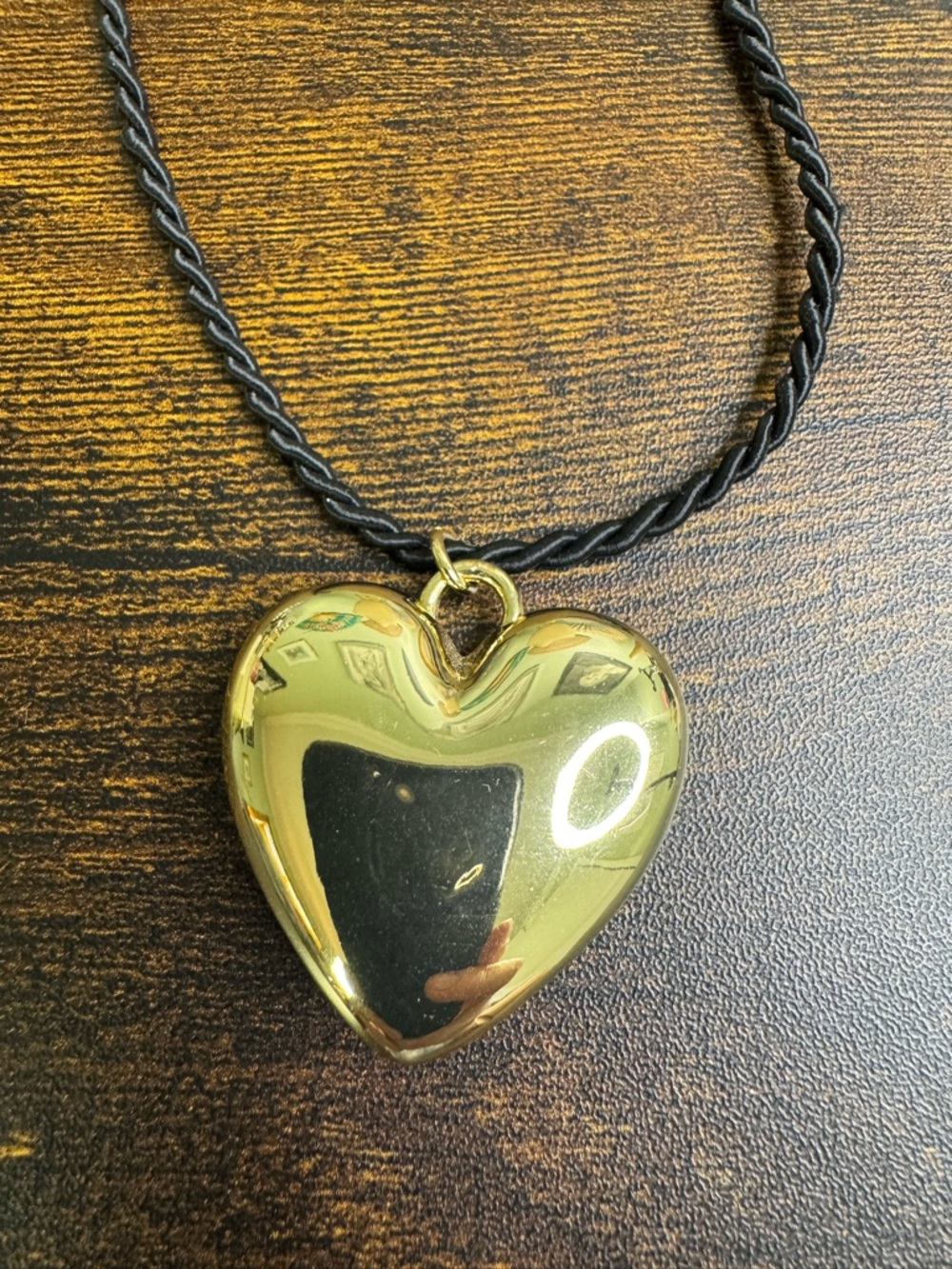 Pilgrim Gold Tone Puffy Heart Pendant on Black Twisted Cord - Picture 6 of 7